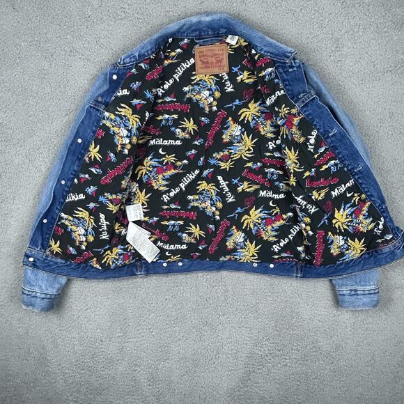 Levis Strauss & Co. Mens Trucker Jacket Size M Blue Hawaiian Style Liner Rare - Picture 4 of 14